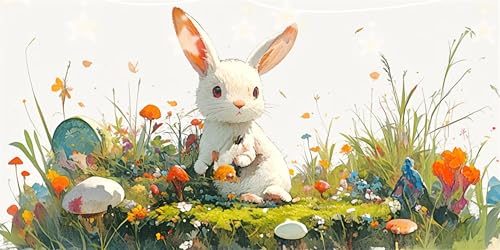 Diamond Painting Erwachsene Kaninchen Diamond Painting Gras Diamant Paintings bilder, Diamant Malerei Kits Cross Stitch Stickerei Kunsthandwerk für Aesthetic Wanddeko Schlafzimmer 70x140cm G6-756 von Doontiny