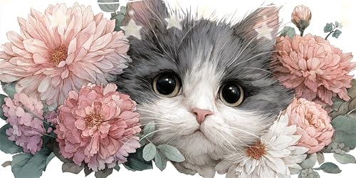 Diamond Painting Erwachsene Katze Diamond Painting Pfingstrose Diamant Paintings bilder, Diamant Malerei Art Kits Cross Stitch Stickerei Kunsthandwerk Sets für Wanddeko Schlafzimmer 70x140cm G6-750 von Doontiny