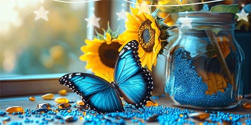 Diamond Painting Erwachsene Schmetterling Diamond Painting Sonnenblume Diamant Paintings bilder, Diamant Malerei Art Kits Cross Stitch Stickerei Kunsthandwerk für Wanddeko Schlafzimmer 40x80cm G6-20 von Doontiny
