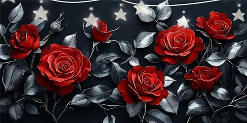 Diamond Painting Erwachsene Schwarz Diamond Painting Rose Diamant Paintings bilder, 5D Diamant Malerei Kits Cross Stitch Stickerei Kunsthandwerk für Aesthetic Wanddeko Schlafzimmer 100x200cm G6-22 von Doontiny