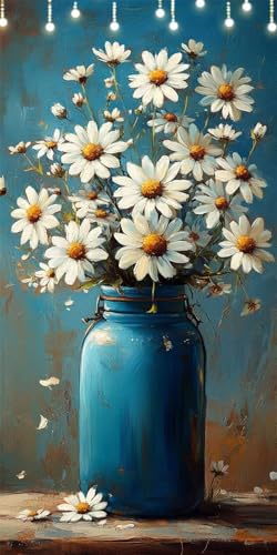 Gänseblümchen Malen Nach Zahlen Groß 70X140cm Weiß Malen Nach Zahlen Erwachsene, DIY Kreativ Set Mit 3-Pinseln und Acrylfarbe, Ohne Rahmen, Painting by Numbers für Wanddeko Flur, Geschenke W6-340 von Doontiny