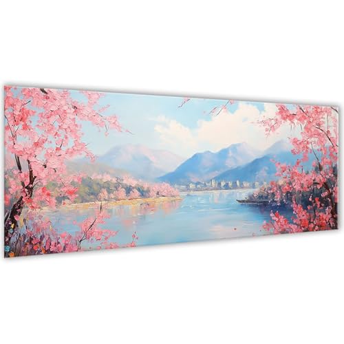 Kirschblüten Diamond Painting, Diamond Painting Erwachsene See Diamant Paintings Bilder Kinder, DIY 5D Runde Steine Bastelset Erwachsene Set mit ZubehöR Zuhause Wanddeko Geschenke 24x12inch WQ-1248 von Doontiny