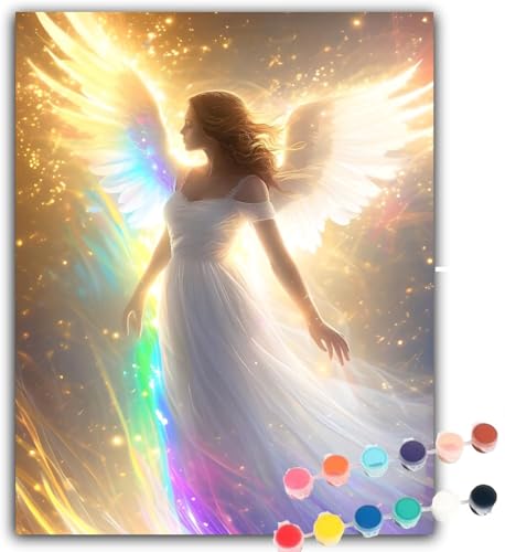Malen Nach Zahlen Engel Malen Nach Zahlen Erwachsene Kreativ Bastelset, Paint by Numbers Flügel 1, DIY Handgemalt Ölgemälde Kit Mit Pinseln und Acrylfarbe, Ohne Rahmen, Geschenk für Wand Dekor 30X40CM von Doontiny
