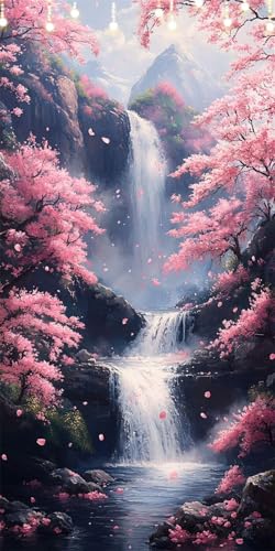 Malen Nach Zahlen Erwachsene Fallen Malen Nach Zahlen Kirschblüten, DIY Handgemalt Ölgemälde Kit für Anfänger und Erwachsene Mit Pinseln und Acrylfarbe, Ohne Rahmen, Wanddeko Flur 50X100cm W6-323 von Doontiny