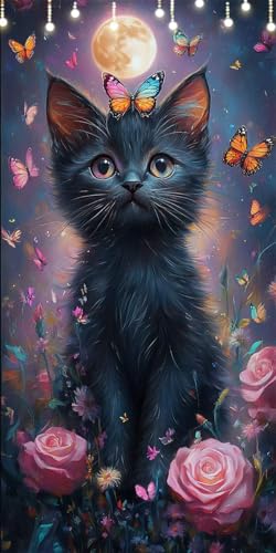 Malen Nach Zahlen Erwachsene Katze Malen Nach Zahlen Rose, DIY Handgemalt Ölgemälde Kit für Anfänger und Erwachsene Mit Pinseln und Acrylfarbe Ohne Rahmen, Wanddeko Wohnzimmer Geschenk 50X100cm W6-345 von Doontiny