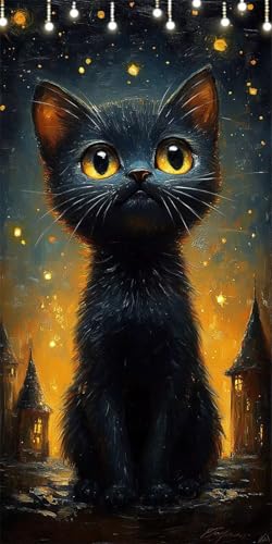 Malen Nach Zahlen Erwachsene Katze Malen Nach Zahlen Schwarz, DIY Handgemalt Ölgemälde Kit für Anfänger und Erwachsene Mit Pinseln und Acrylfarbe, Ohne Rahmen, Wanddeko Wohnzimmer 80X160cm W6-401 von Doontiny