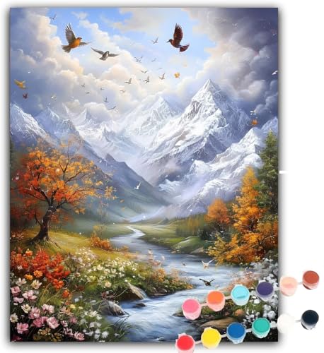 Malen Nach Zahlen Erwachsene Kiefer, Malen Nach Zahlen Berg Malen Nach Zahlen Kinder Anfänger, DIY Handgemalt Ölgemälde Mit Pinseln und Acrylfarbe, Ohne Rahmen, für Geschenke Home Wand Dekor 40X50CM von Doontiny