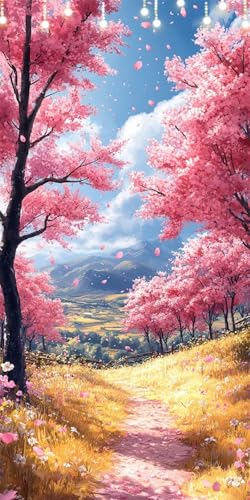 Malen Nach Zahlen Erwachsene Kirschblüten Malen Nach Zahlen Gras, DIY Handgemalt Ölgemälde Kit für Anfänger und Erwachsene Mit Pinseln und Acrylfarbe, Ohne Rahmen, Wanddeko Wohnzimmer 80X160cm W6-179 von Doontiny