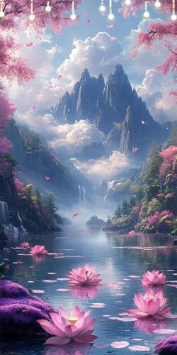 Malen Nach Zahlen Erwachsene Lotus Malen Nach Zahlen Rosa, DIY Handgemalt Ölgemälde Kit für Anfänger und Erwachsene Mit Pinseln und Acrylfarbe, Ohne Rahmen, Wanddekoration Wohnzimmer 100X200cm W6-491 von Doontiny
