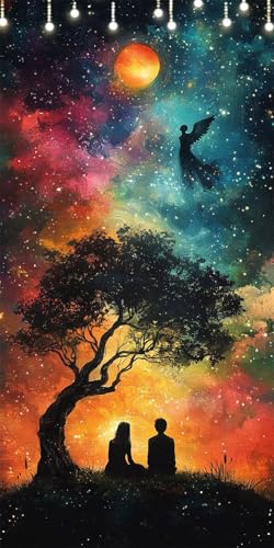 Malen Nach Zahlen Erwachsene Paar Malen Nach Zahlen Sternenhimmel, DIY Handgemalt Ölgemälde Kit für Anfänger und Erwachsene Mit Pinseln und Acrylfarbe, Ohne Rahmen, Wanddeko Wohnzimmer 80X160cm W6-331 von Doontiny