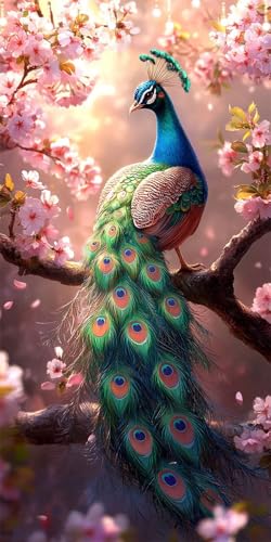 Malen Nach Zahlen Erwachsene Pfau Malen Nach Zahlen Pfirsichblüte, DIY Handgemalt Ölgemälde Kit für Anfänger und Erwachsene Mit Pinseln und Acrylfarbe, Ohne Rahmen, Wanddeko Wohnzimmer 55X110cm W6-557 von Doontiny