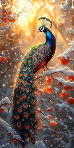 Malen Nach Zahlen Erwachsene Pfau Malen Nach Zahlen Schnee, DIY Handgemalt Ölgemälde Kit für Anfänger und Erwachsene Mit Pinseln und Acrylfarbe Ohne Rahmen, Wanddeko Wohnzimmer Geschenk 40X80cm W6-481 von Doontiny