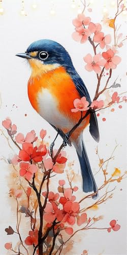 Malen Nach Zahlen Erwachsene Pfirsichblüte Malen Nach Zahlen Vogel, DIY Handgemalt Ölgemälde Kit für Anfänger und Erwachsene Mit Pinseln und Acrylfarbe, Ohne Rahmen, Wanddeko Flur 80X160cm W6-475 von Doontiny