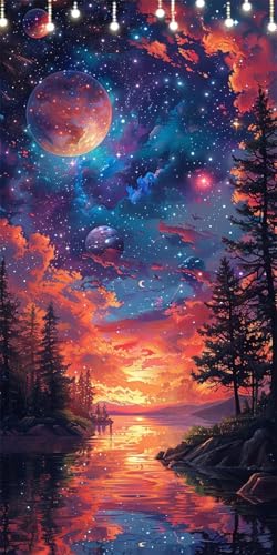 Malen Nach Zahlen Erwachsene Planet Malen Nach Zahlen Sonnenuntergang, DIY Handgemalt Ölgemälde Kit für Anfänger und Erwachsene Mit Pinseln und Acrylfarbe, Ohne Rahmen, Deko Wohnzimmer 40X80cm W6-305 von Doontiny