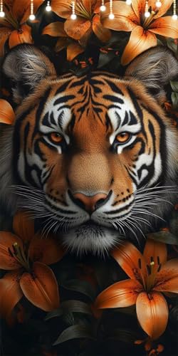Malen Nach Zahlen Erwachsene Tiger Malen Nach Zahlen Lilie, DIY Handgemalt Ölgemälde Kit für Anfänger und Erwachsene Mit Pinseln und Acrylfarbe, Ohne Rahmen, Wanddekoration Wohnzimmer 80X160cm W6-485 von Doontiny