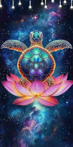 Meeresschildkröten Malen Nach Zahlen Groß 90X180cm Lotus Malen Nach Zahlen Erwachsene, DIY Kreativ Set Mit 3-Pinseln und Acrylfarbe, Ohne Rahmen, Painting by Numbers für Wohnzimmer Wanddeko W6-362 von Doontiny