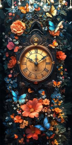 Schmetterling Malen Nach Zahlen Groß 70X140cm Uhr Malen Nach Zahlen Erwachsene, DIY Kreativ Set Mit 3-Pinseln und Acrylfarbe, Ohne Rahmen, Painting by Numbers für Wohnzimmer Wanddeko, Geschenke W6-296 von Doontiny