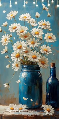 Weiß Malen Nach Zahlen Groß 100X200cm Gänseblümchen Malen Nach Zahlen Erwachsene, DIY Kreativ Set Mit 3-Pinseln und Acrylfarbe, Ohne Rahmen, Painting by Numbers für Wanddeko Flur, Geschenke W6-352 von Doontiny