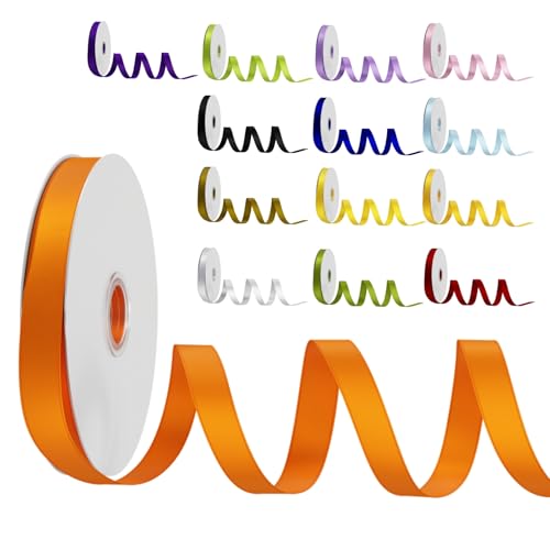 Satinband Schleifenband Orange, Dooozy 10mm 91m Geschenkband Dekoband, Stoffband für Verpacken Geschenken Weihnachten Hochzeit Dekorieren von Dooozy