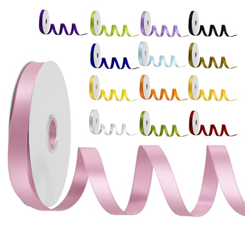 Satinband Schleifenband Rosa, Dooozy 10mm 91m Geschenkband Dekoband, Stoffband für Verpacken Geschenken Weihnachten Hochzeit Dekorieren von Dooozy