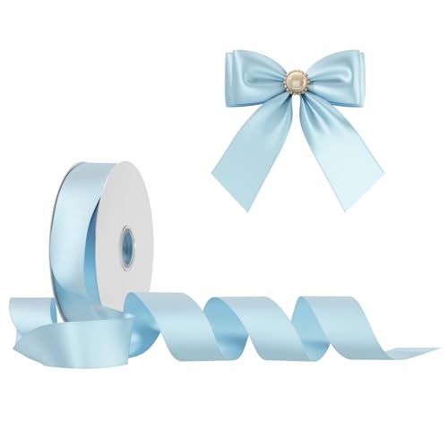 Satinband Schleifenband Hellblau, Dooozy 25mm 91m Geschenkband Dekoband, Stoffband für Verpacken Geschenken Weihnachten Hochzeit Dekorieren von Dooozy