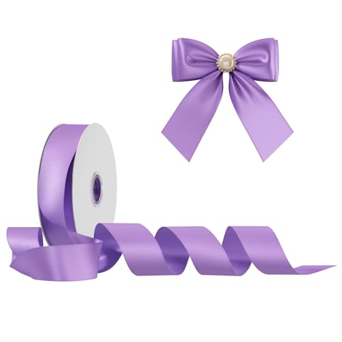 Satinband Schleifenband Hellviolett, Dooozy 25mm 91m Geschenkband Dekoband, Stoffband für Verpacken Geschenken Weihnachten Hochzeit Dekorieren von Dooozy