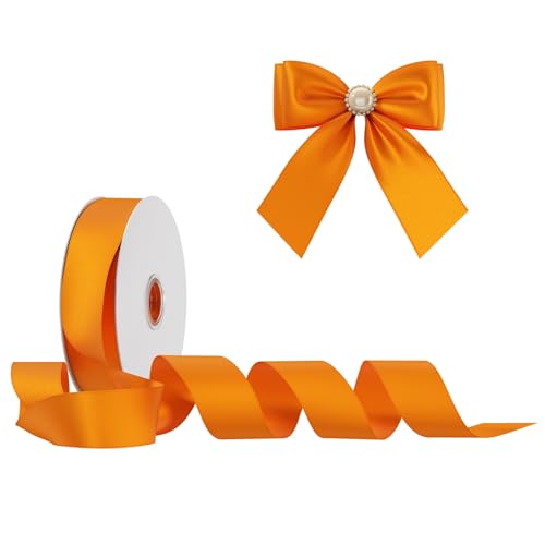 Satinband Schleifenband Orange, Dooozy 25mm 91m Geschenkband Dekoband, Stoffband für Verpacken Geschenken Weihnachten Hochzeit Dekorieren von Dooozy
