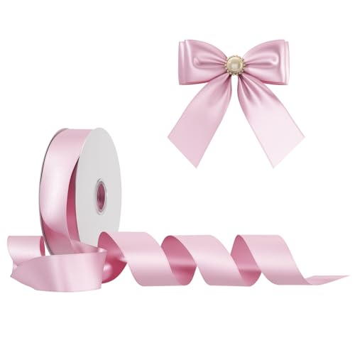 Satinband Schleifenband Rosa, Dooozy 25mm 91m Geschenkband Dekoband, Stoffband für Verpacken Geschenken Weihnachten Hochzeit Dekorieren von Dooozy