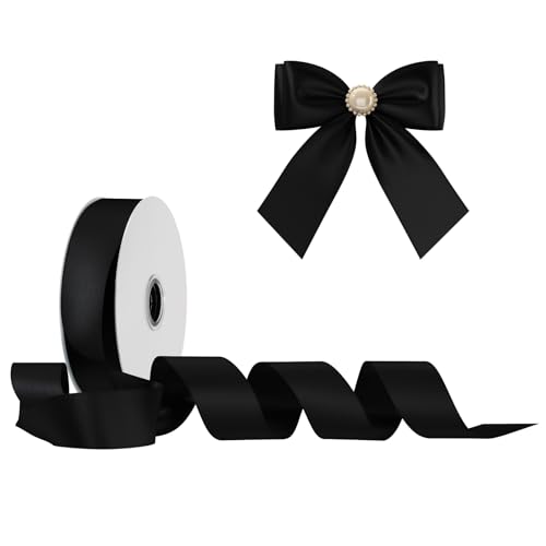 Satinband Bänder Schwarz, Dooozy 25cm 91m Geschenkband Schleifenband für Geschenkverpackung, Kunsthandwerk, Haarschleifen, Blumenstrauß, Dekoration von Dooozy