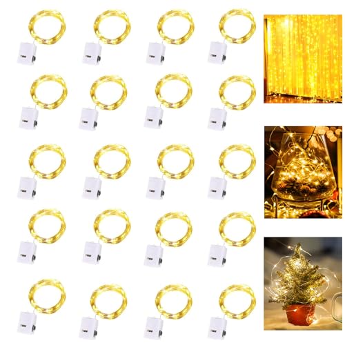 Dooozy 20 Stück Micro LED Lichterkette, 2M 20 Led Lichterkette 3 Modi Batterie Kupfer Drahtlichterkette Wasserfest für Weihnachten Außen Garten, Innen Hochzeit, Party(Warm Weiß) von Dooozy