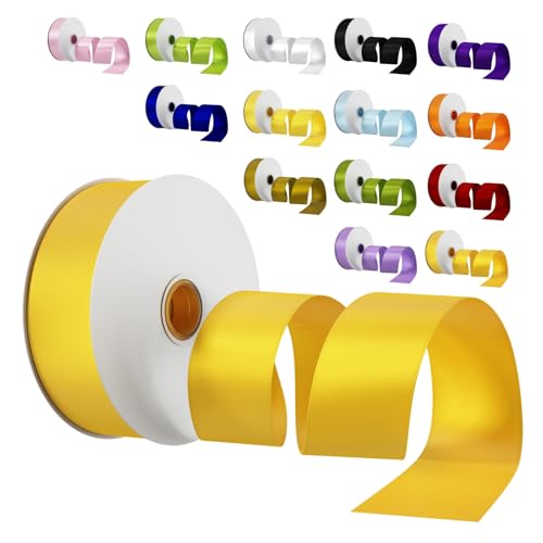 Satinband Schleifenband Dunkelgelb, Dooozy 38mm 91m Geschenkband Dekoband, Stoffband für Verpacken Geschenken Weihnachten Hochzeit Dekorieren von Dooozy