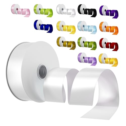 Satinband Schleifenband Weiß, Dooozy 38mm 91m Geschenkband Dekoband, Stoffband für Verpacken Geschenken Weihnachten Hochzeit Dekorieren von Dooozy