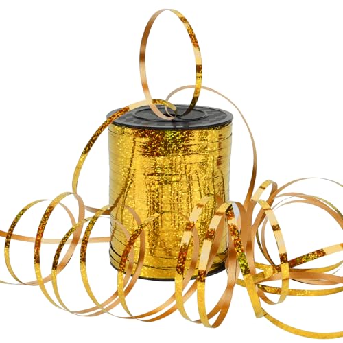 Dooozy 500 M/ 546 Yards Ringelband Geschenkband Set, 5MM Geschenkbänder für Geburtstag Luftballons Hochzeit Geschenkverpackung Florist Luftballon Schleifen und Saisonale Deko(Laser Gold) von Dooozy