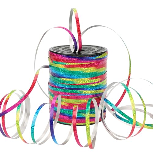 Dooozy 500 M/ 546 Yards Ringelband Geschenkband Set, 5MM Geschenkbänder für Geburtstag Luftballons Hochzeit Geschenkverpackung Florist Luftballon Schleifen und Saisonale Deko(Laser Regenbogen) von Dooozy