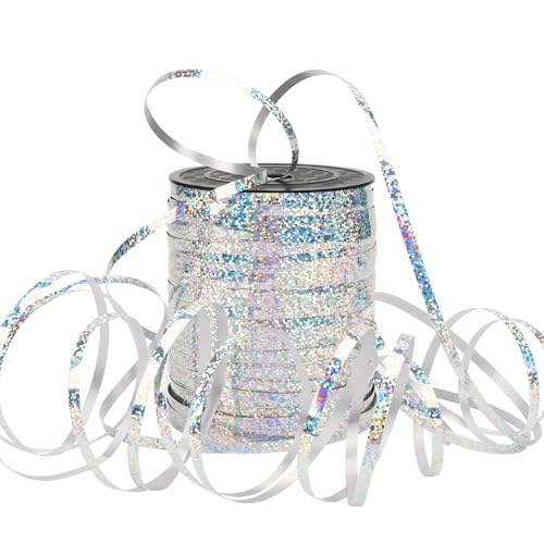 Dooozy 500 M/ 546 Yards Ringelband Geschenkband Set, 5MM Geschenkbänder für Geburtstag Luftballons Hochzeit Geschenkverpackung Florist Luftballon Schleifen und Saisonale Deko(Laser Silber) von Dooozy