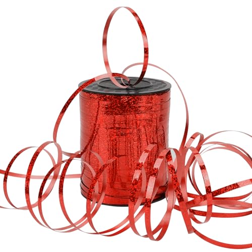 Dooozy 500 M/ 546 Yards Ringelband Geschenkband Set, 5MM Geschenkbänder für Geburtstag Luftballons Hochzeit Geschenkverpackung Florist Luftballon Schleifen und Saisonale Deko(Laserrot) von Dooozy