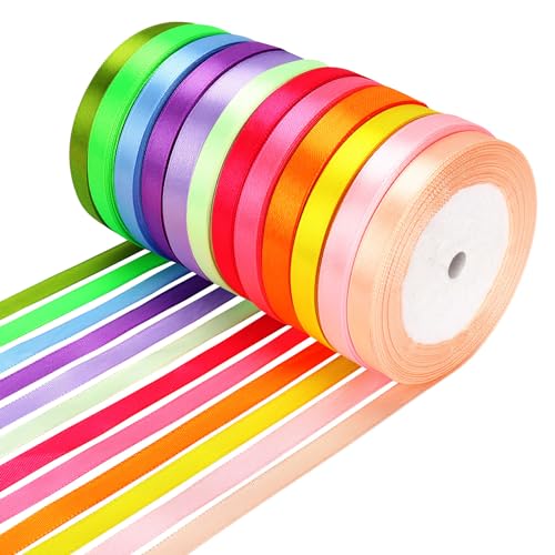 Dooozy Satinband Bänder, 12 Farben 10mm 22m Geschenkband Schleifenband für Geschenkverpackung, Kunsthandwerk, Haarschleifen, Blumenstrauß, Dekoration von Dooozy