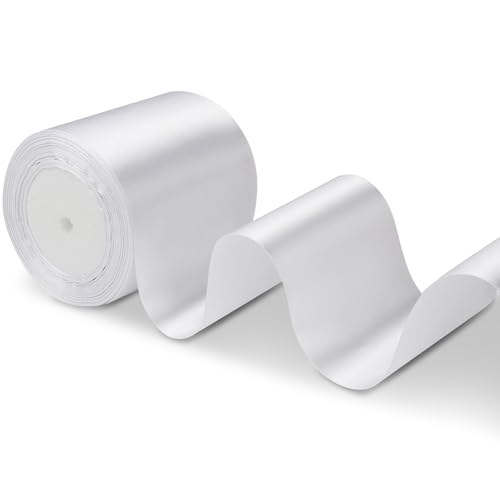 Satinband Schleifenband Weiß, Dooozy 10cm 22m Geschenkband Dekoband, Stoffband für Verpacken Geschenken Weihnachten Hochzeit Dekorieren von Dooozy