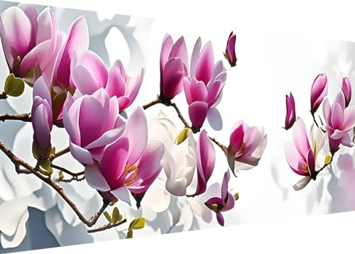 5D Diamond Painting Erwashsene Groß XXL 90x40cm Full Diamant Painting Bilder Schmetterling Magnolie Diamond Art DIY Diemant Malerel Kinder Kreuzstich Stickerei Kunst Set Home Wand Dekor H-300 von Dooqon