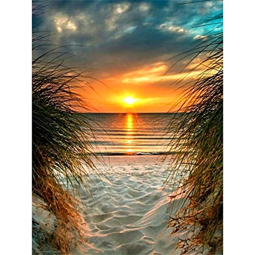 5D Diamond Painting Sonnenuntergang Am Meer Diamant Painting Kinder DIY Voll Set Cross Stickerei Malerei Diamond Painting Erwachsene Bilder Kits Home Wanddekoration Malerei Kunsthandwerk 30x40cm von Dooqon