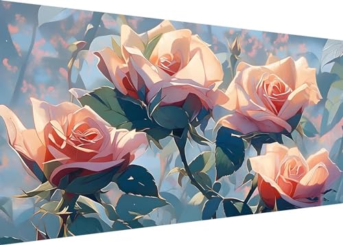 Blume Rosa Rose Diamond Painting Erwachsene Groß XXL 90x40cm, DIY 5D Diamant Painting Bilder, Diamant Kunst Malerei Stickerei Kreuzstich Set, Diamond Painting fur Wohnzimmer Wanddeko Y-305 von Dooqon