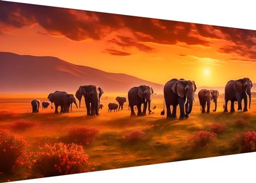 Diamond Painting Set für Enwachsene DIY 5D Sonnenuntergang Elefant Diamond Painting Bilder mit Runder Full Drill Groß Diamond Art Painting Kit für Home Wall Decor Geschenke 120x60cm/48x24in A-208 Diamond Painting Set für Enwachsene DIY 5D Sonnenuntergang Elefant Diamond Painting Bilder mit Runder Full Drill Groß Diamond Art Painting Kit für Home Wall Decor Geschenke 120x60cm/48x24in A-208 von Dooqon