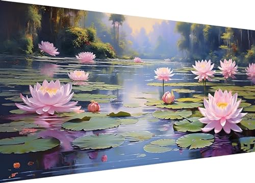 Lotus Teich Diamond Painting Erwachsene Groß XXL 100x50cm, DIY 5D Diamant Painting Bilder, Diamant Kunst Malerei Stickerei Kreuzstich Set, Diamond Painting fur Wohnzimmer Wanddeko Y-292 von Dooqon