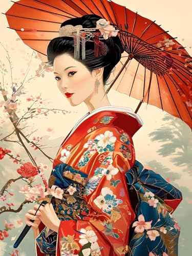 Malen Nach Zahlen Erwachsene Beginner Geisha Paint by Number Artwork Paint by Number Kits Colorful Canvas Oil Painting by Number Home Wall Dekoration Geschenke 40x50cm Frameless G-475 von Dooqon