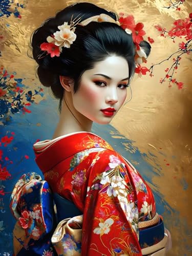 Malen Nach Zahlen Erwachsene Geisha 50x60cm DIY Handgemalt Ölgemälde Kit für Anfänger und Erwachsene, inklusive Knitterfreie Leinwand, Pinsel und Acrylfarben-Haus Dekoration (Rahmenlos) H-476 von Dooqon