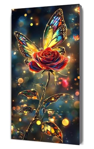 Malen Nach Zahlen Erwachsene Rose Schmetterling, DIY Handgemalt Ölgemälde Kit für Anfänger und Erwachsene, Inklusive Knitterfreie Leinwand,Pinsel und Acrylfarben, Malen Nach Zahlen Dekor 20x40cm g-381 von Dooqon