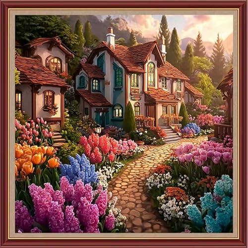 Dooxvey Kreuzstich-Set für Erwachsene und Anfänger, komplettes Sortiment an Kreuzstich-Stempel-Kits, Nadelspitzen-Sets für Anfänger, Stickset, 11-fädig, Kreuzstichmuster, Villa-Gartenweg, 45,7 x 45,7 Dooxvey Kreuzstich-Set für Erwachsene und Anfänger, komplettes Sortiment an Kreuzstich-Stempel-Kits, Nadelspitzen-Sets für Anfänger, Stickset, 11-fädig, Kreuzstichmuster, Villa-Gartenweg, 45,7 x 45,7 von Dooxvey
