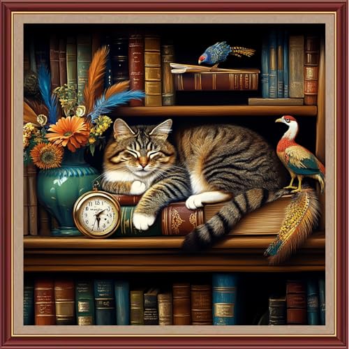 Dooxvey Kreuzstich-Set für Erwachsene und Anfänger, komplettes Sortiment an Kreuzstich-Stempel-Kits, Nadelspitzen-Sets für Anfänger, Stickset, 11-fädiges Kreuzstichmuster, Bücherregal, schlafende von Dooxvey