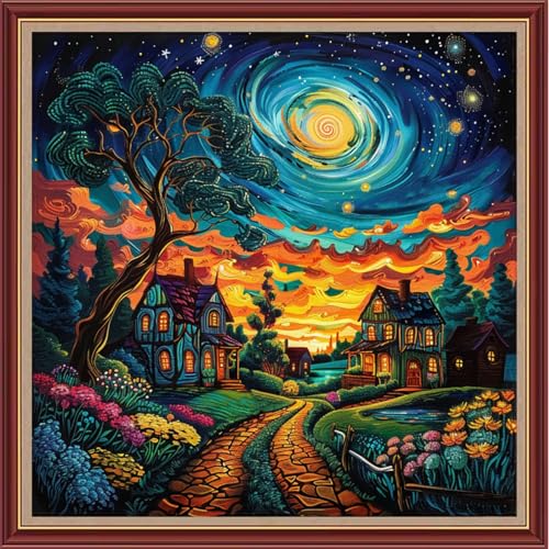Dooxvey Kreuzstich-Set für Erwachsene und Anfänger, komplettes Sortiment an Kreuzstich-Stempel-Kits, Nadelspitzen-Sets für Anfänger, Stickset, 11-fädiges Kreuzstichmuster, Sternennacht, Mond, Zuhause Dooxvey Kreuzstich-Set für Erwachsene und Anfänger, komplettes Sortiment an Kreuzstich-Stempel-Kits, Nadelspitzen-Sets für Anfänger, Stickset, 11-fädiges Kreuzstichmuster, Sternennacht, Mond, Zuhause von Dooxvey