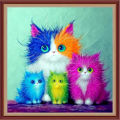 Dooxvey Kreuzstich-Set für Erwachsene und Anfänger, komplettes Sortiment an Kreuzstich-Stempel-Kits, Nadelspitzen-Sets für Anfänger, Stickset, 11-fädiges Kreuzstichmuster, bunte Katze, 45,7 x 45,7 cm von Dooxvey